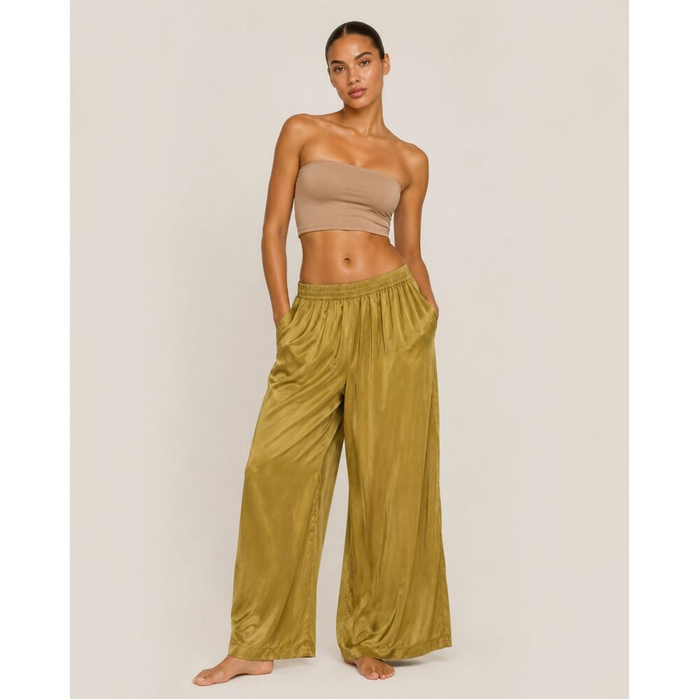 SKIMS Silk Pull On Pants Women’s 2X Wide Leg Elastic Waist Golden Olive